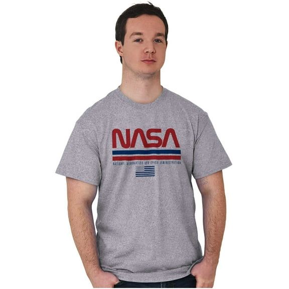 NASA Retro Worm Logo American Flag Men's Graphic T Shirt Tees Brisco Brands S