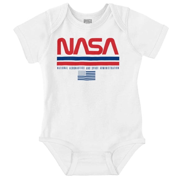 NASA Retro Worm Logo American Flag Romper Boys or Girls Infant Baby Brisco Brands NB
