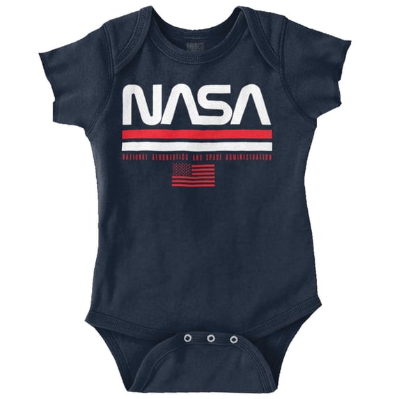 NASA Retro Worm Logo American Flag Romper Boys or Girls Infant Baby Brisco Brands NB