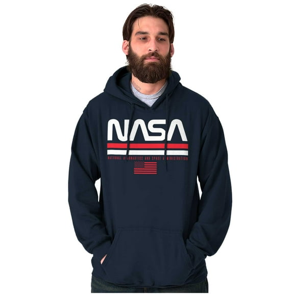 NASA Retro Worm Logo American Flag Unisex Plus Size Hoodie Brisco Brands 5X