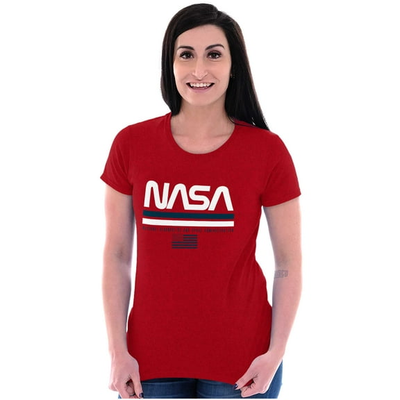 NASA Retro Worm Logo American Flag Women's T Shirt Ladies Tee Brisco Brands S