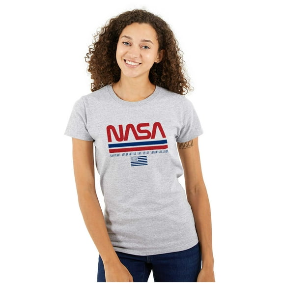 NASA Retro Worm Logo American Flag Women's T Shirt Ladies Tee Brisco Brands S