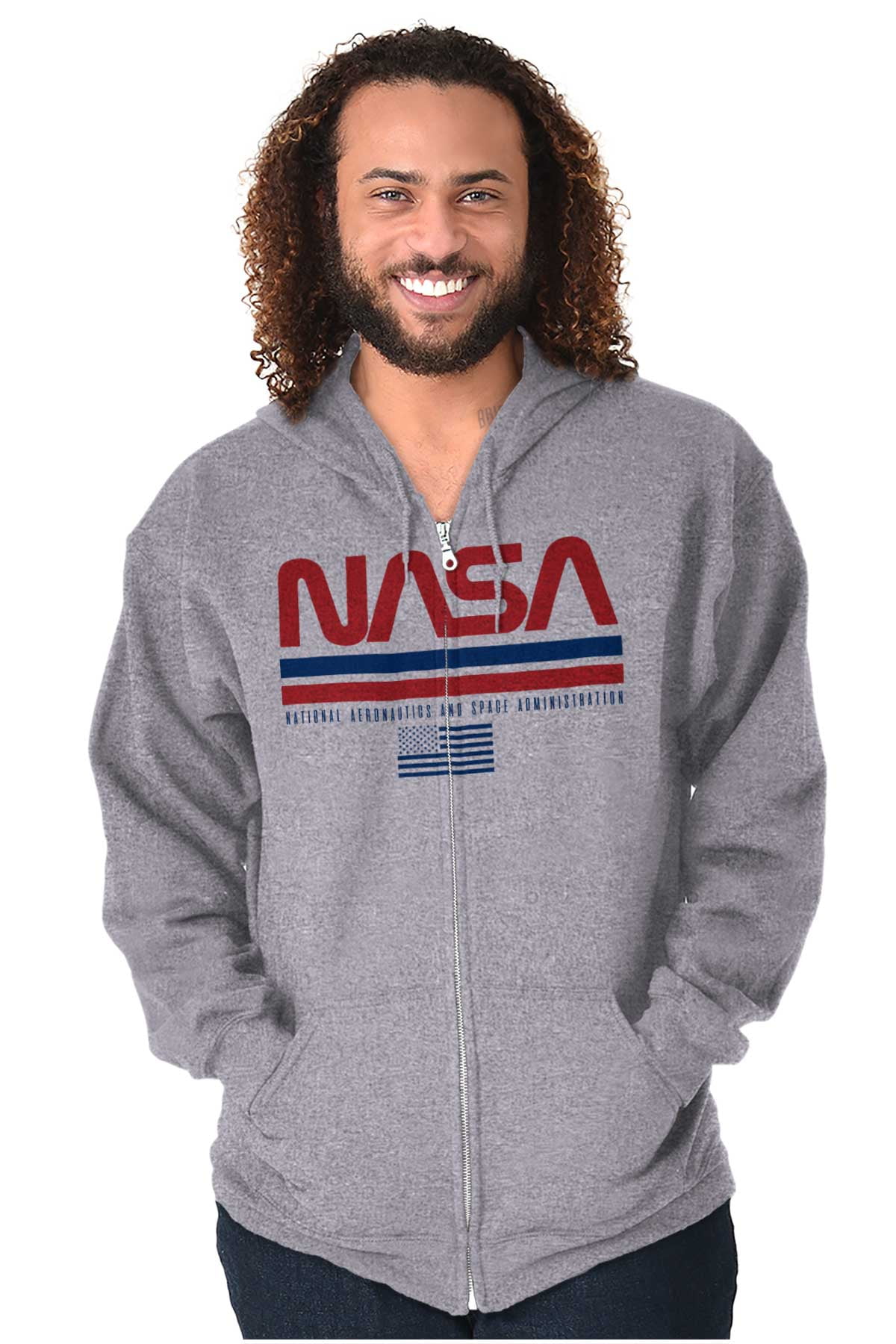 NASA Retro Worm Logo American Flag Zip Up Hoodie Men s Women s Brisco Brands 3X Walmart Business Supplies