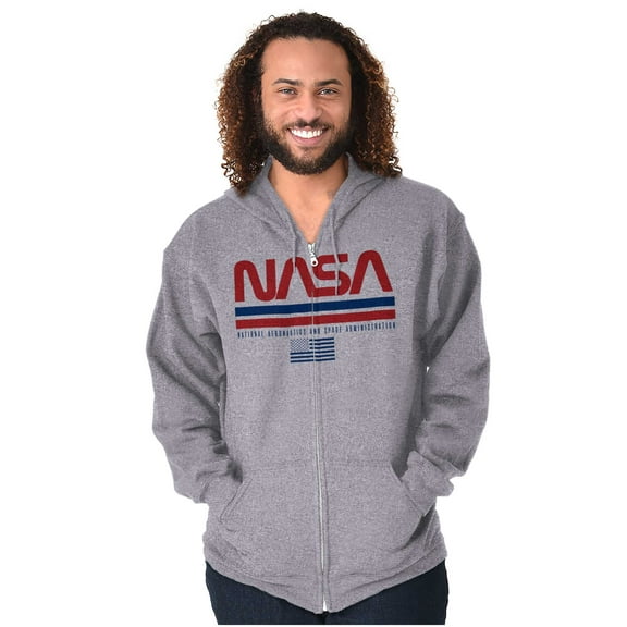 NASA Retro Worm Logo American Flag Zip Up Hoodie Men's Women's Brisco Brands S