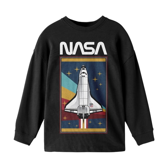 NASA Rocket Launching Boy's Black Long Sleeve Shirt-XL