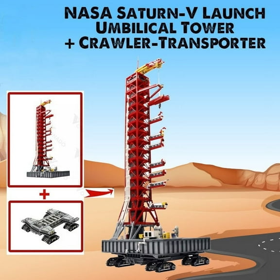 NASA Saturn-V Launch Umbilical Tower Building Blocks Set + Crawler-Transporter Mobile Launcher Platform Bricks Toy