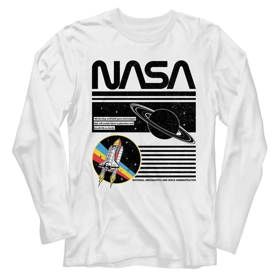 NASA Saturn White Long Sleeve T-Shirt S