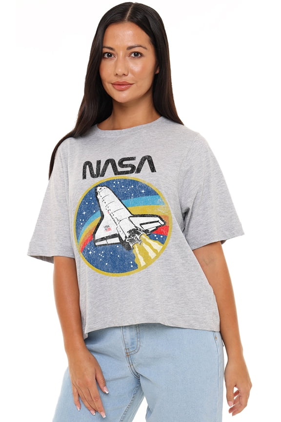 Shuttle Women's Boxy Cropped T-Shirt Casual Graphic Tee