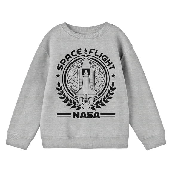 NASA Space Flight Seal Crew Neck Long Sleeve Athletic Heather Youth Sweatshirt-XS