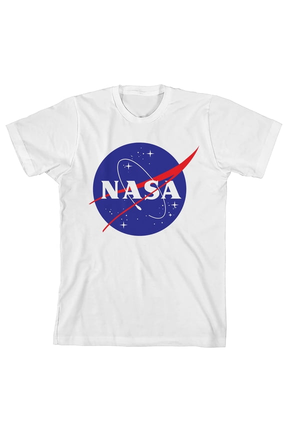 NASA Space Logo Youth Boys White Short Sleeve Graphic Tee Shirt - S