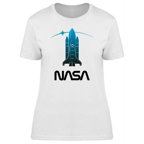 NASA Space NASA Blue Spaceship Icon Women White T-Shirt, Female Small