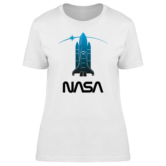 NASA Space NASA Blue Spaceship Icon Women White T-Shirt, Female XX-Large