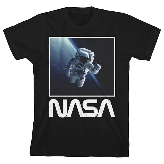 NASA Space Program Astronaut In Orbit Youth Boys Black T-Shirt-Large