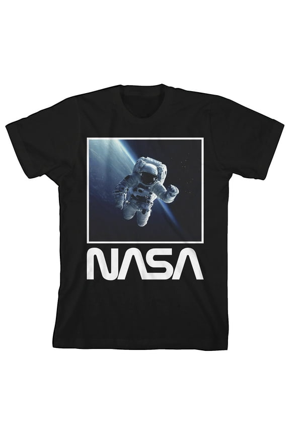 NASA Space Program Astronaut In Orbit Youth Boys Black T-Shirt-Large