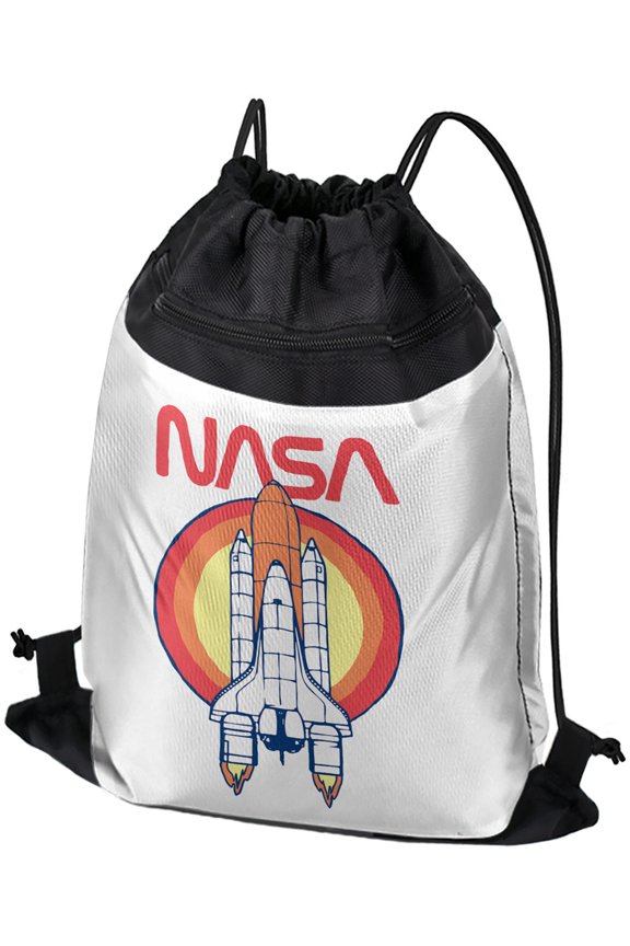 NASA Space Shuttle Circle Drawstring Backpack Sports Bag Sackpack 17" x 13", Perfect for Gym, Yoga or Practice