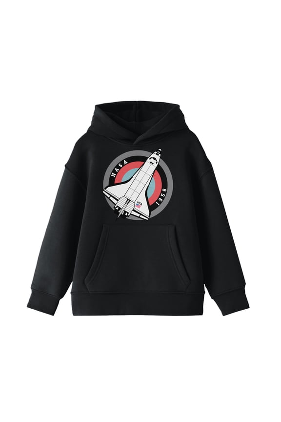 NASA Space Shuttle and Landing Pad Boy's Black Sweatshirt-XL