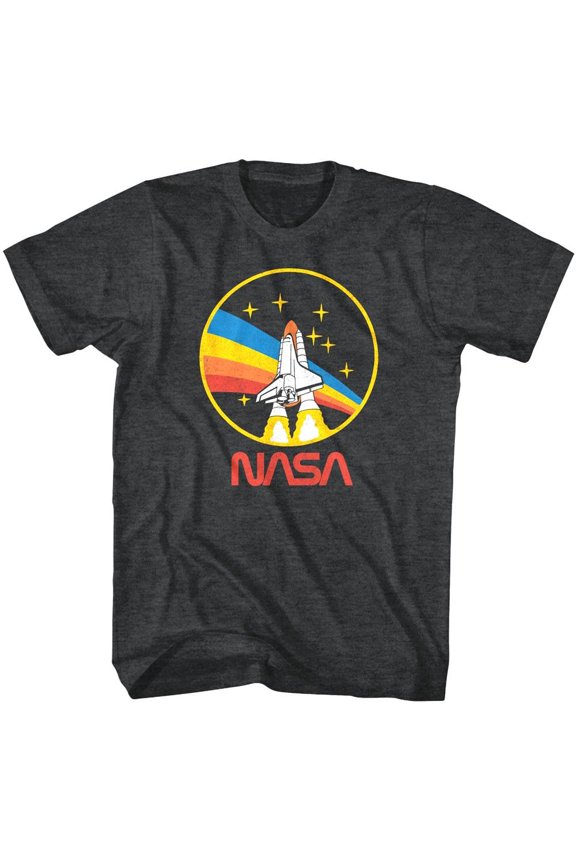 NASA Rocket over the Rainbow Men's T Shirt (CharcoalHeather, AdultXL)