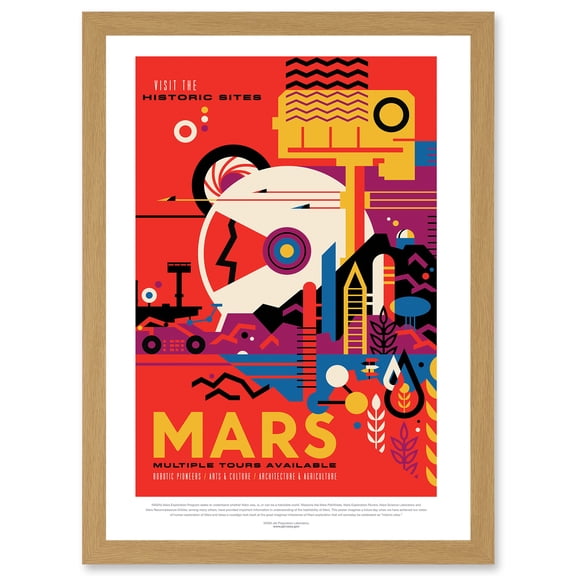 NASA Space Travel Advert Mars Historic Sites Artwork Framed Wall Art Print A4