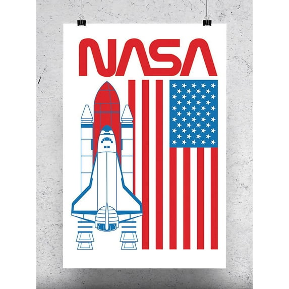 NASA Spacecraft And Usa Flag Poster - NASA Designs,