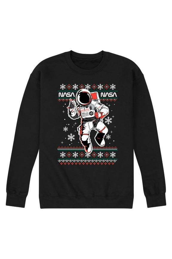 - Spaceman Ugly Christmas Sweater - Men's Crew Neck Fleece Pullover