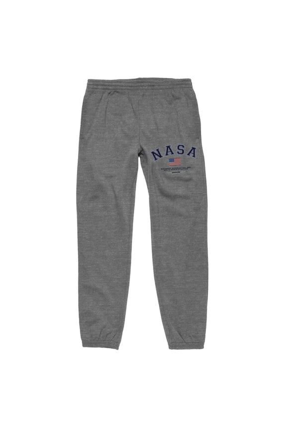 NASA Text and Flag Men's Athletic Heather Gray Graphic Sweatpants-Small