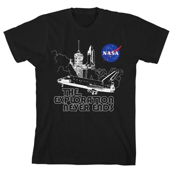 NASA The Exploration Never Ends Boy's Black T-shirt-Medium