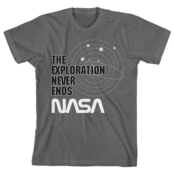 NASA The Exploration Never Ends Youth Boys Charcoal Graphic T-Shirt-XL