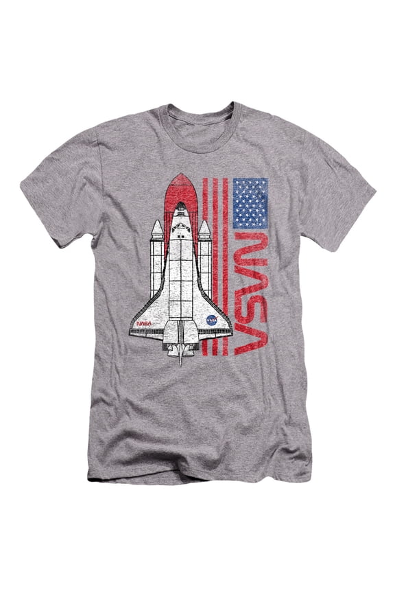 USA Flag Shuttle Unisex Adult Canvas Brand T Shirt, Athletic Heather, Small