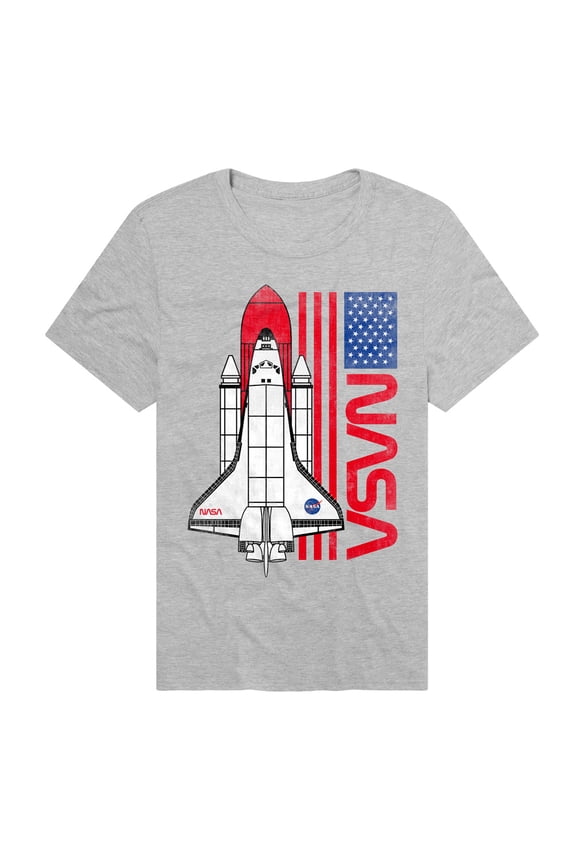 USA Flag Shuttle Unisex Adult Heathered Premium T Shirt (X-Large) Athletic Heather