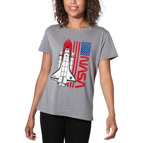 NASA USA Flag Shuttle Women's Loose T-Shirt, Athletic Heather, Large