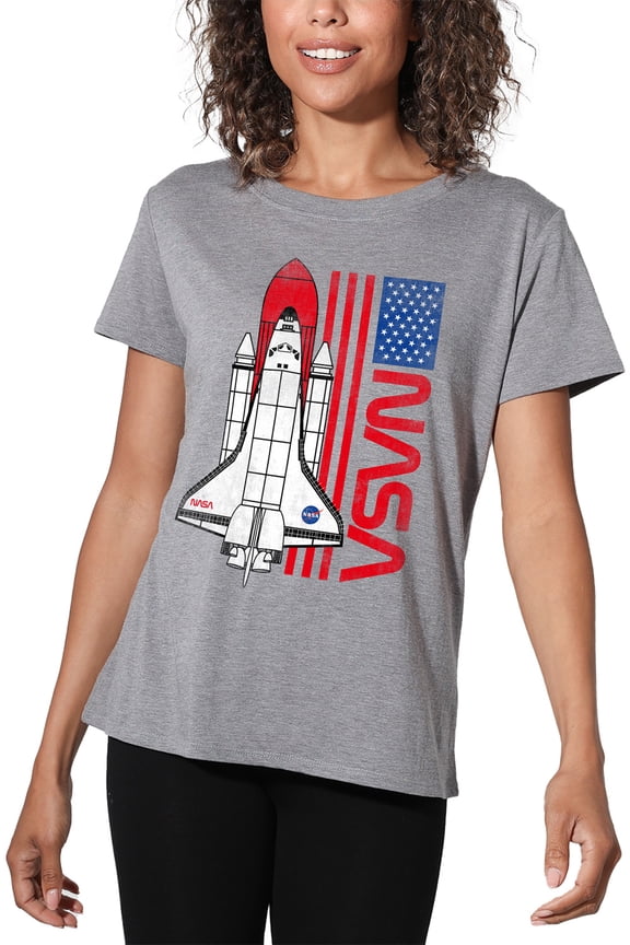 USA Flag Shuttle Women's Loose T-Shirt, Athletic Heather, Small