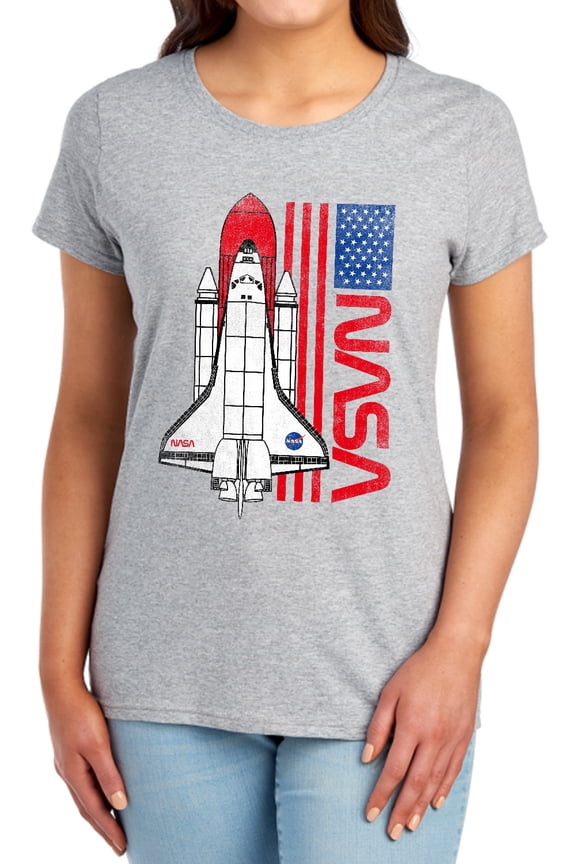 USA Flag Shuttle Women's T Shirt, Athletic Heather, 2X-Large