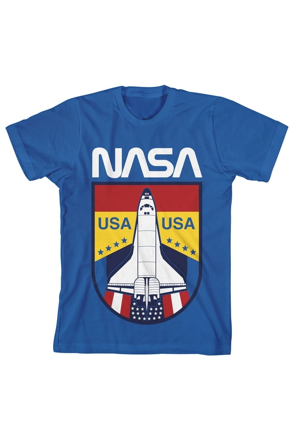 NASA USA Rocket Launch Boy's Royal Blue T-shirt-Large