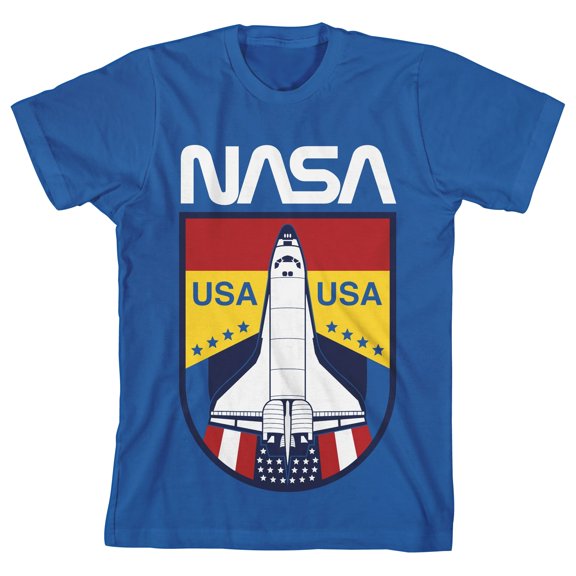 NASA USA Rocket Launch Boy's Royal Blue T-shirt-XS