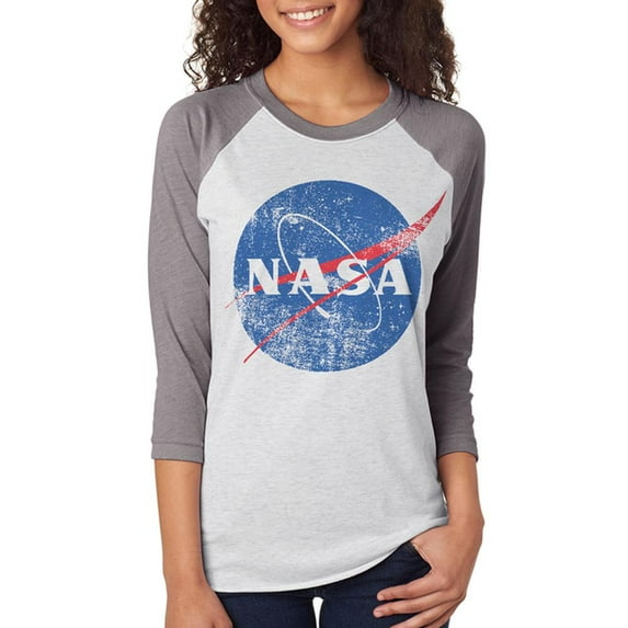 NASA Vintage Distressed Logo Unisex Raglan T Shirt Premium Heather-Heather White MD