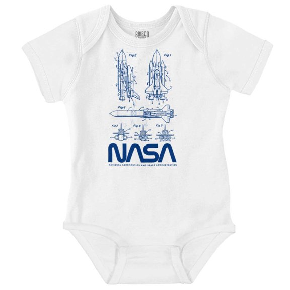 NASA Vintage Worm Logo Space Shuttle Romper Boys or Girls Infant Baby Brisco Brands 12M