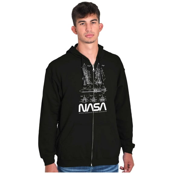 NASA Vintage Worm Logo Space Shuttle Unisex Plus Size Zip Hoodie Brisco Brands 5X