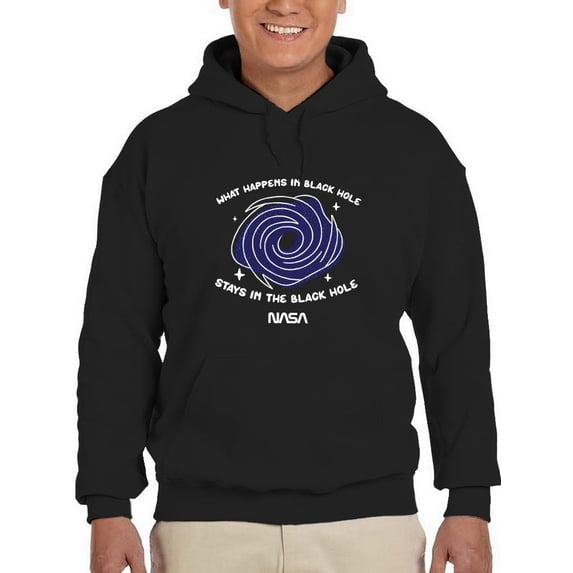 NASA What Happens In Black Hole Hoodie Men -NASA Designs, Male x-Large