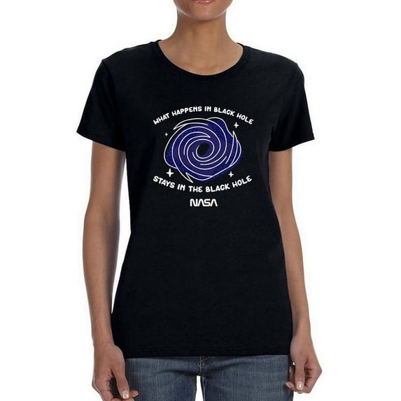 NASA What Happens In Black Hole Shaped T-Shirt Women -NASA Designs, Female XX-Large