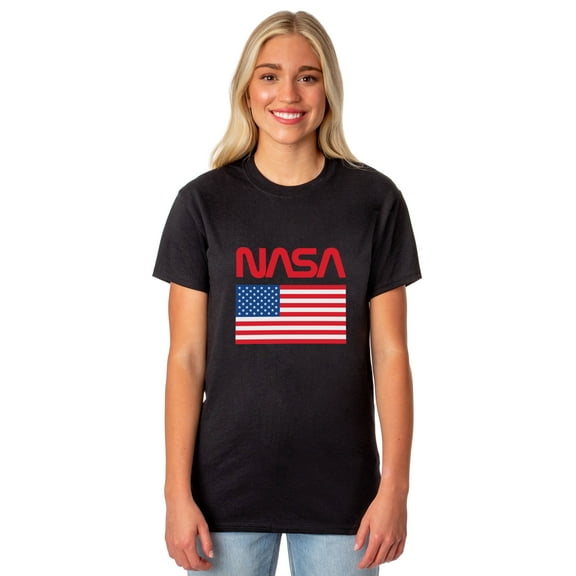 NASA Women's Retro NASA Letter American Flag Logo Crewneck T-Shirt