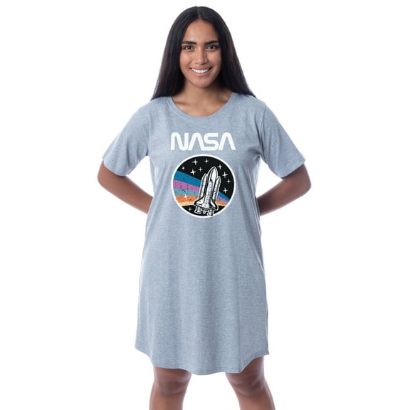 NASA Womens' Distressed Space Fashion Logo Nightgown Sleep Pajama Shirt