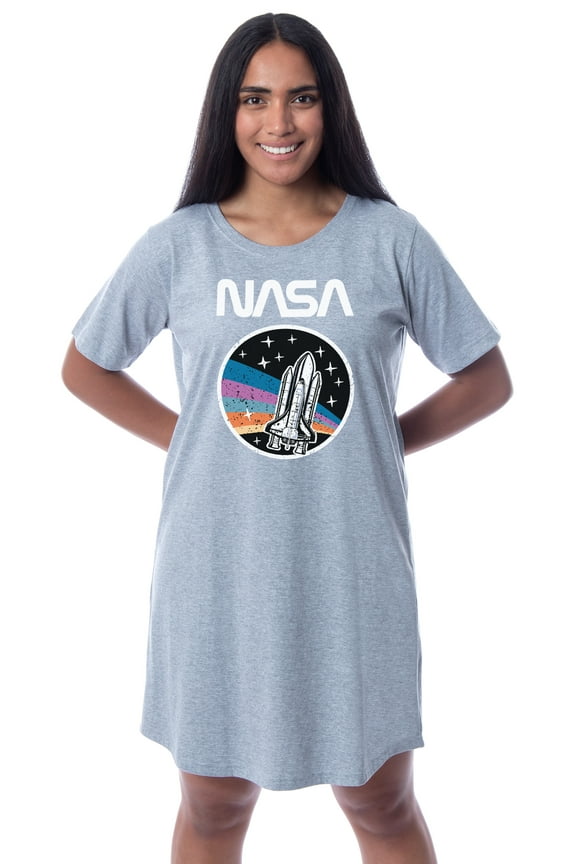 NASA Womens' Distressed Space Fashion Logo Nightgown Sleep Pajama Shirt