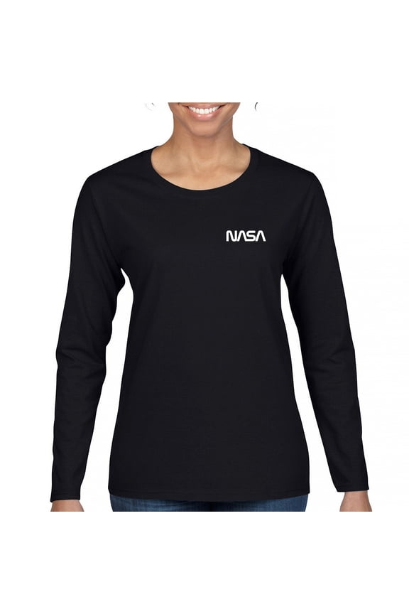 NASA Worm Logo Crest Women's Long Sleeve T-shirt Astronaut Space Mars Souvenir Emblem