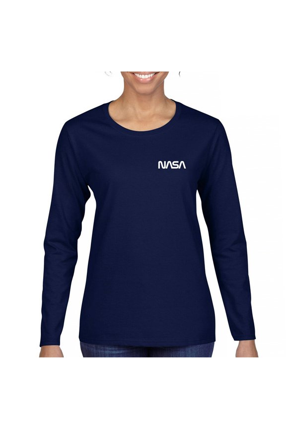 NASA Worm Logo Crest Women's Long Sleeve T-shirt Astronaut Space Mars Souvenir Emblem