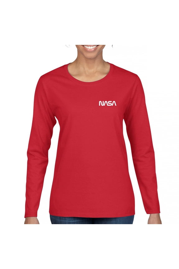 NASA Worm Logo Crest Women's Long Sleeve T-shirt Astronaut Space Mars Souvenir Emblem