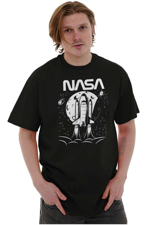 NASA Worm Logo Moon Space Shuttle Men's Graphic T Shirt Tees Brisco Brands S