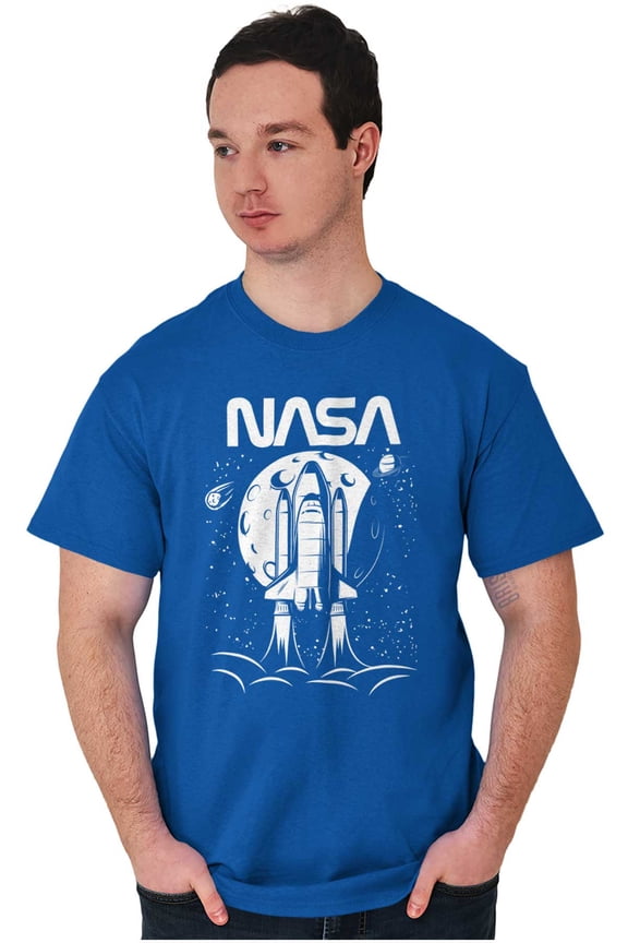 NASA Worm Logo Moon Space Shuttle Men's Graphic T Shirt Tees Brisco Brands S