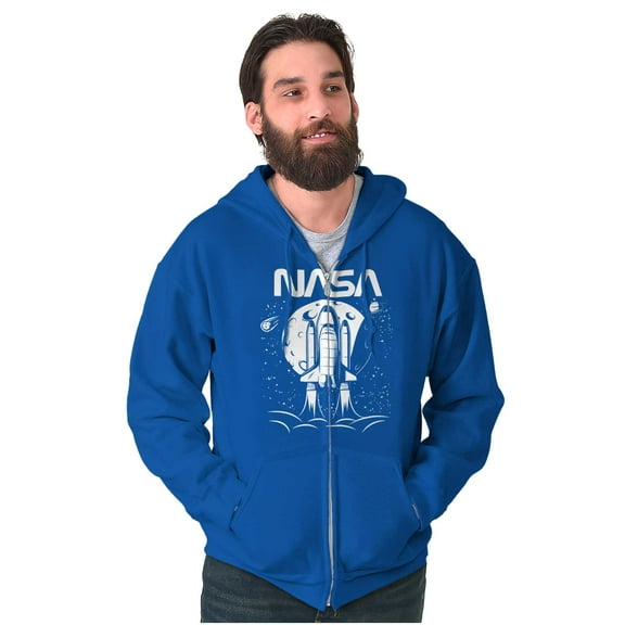 NASA Worm Logo Moon Space Shuttle Unisex Plus Size Zip Hoodie Brisco Brands 4X