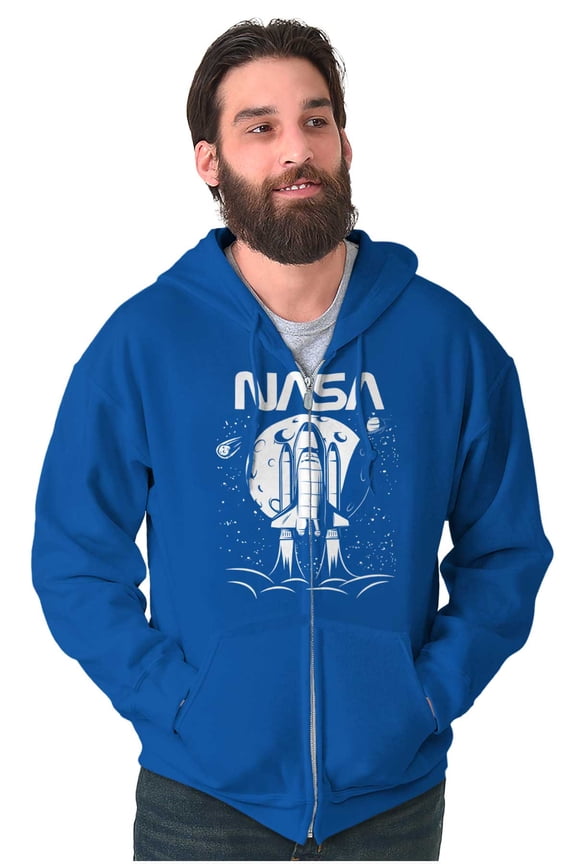 NASA Worm Logo Moon Space Shuttle Unisex Plus Size Zip Hoodie Brisco Brands 5X