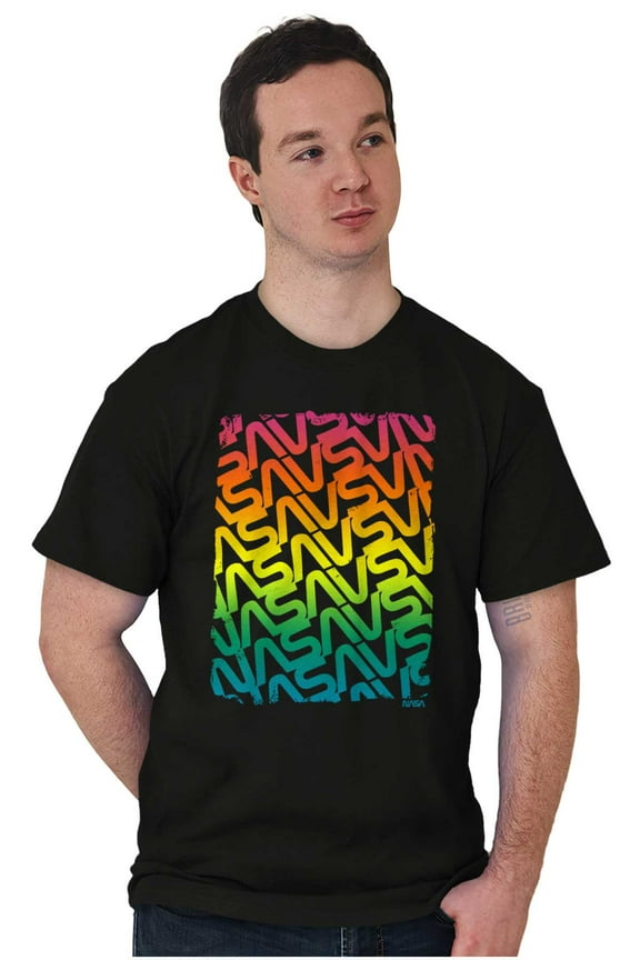 NASA Worm Logo Rainbow Gradient Men's Graphic T Shirt Tees Brisco Brands S